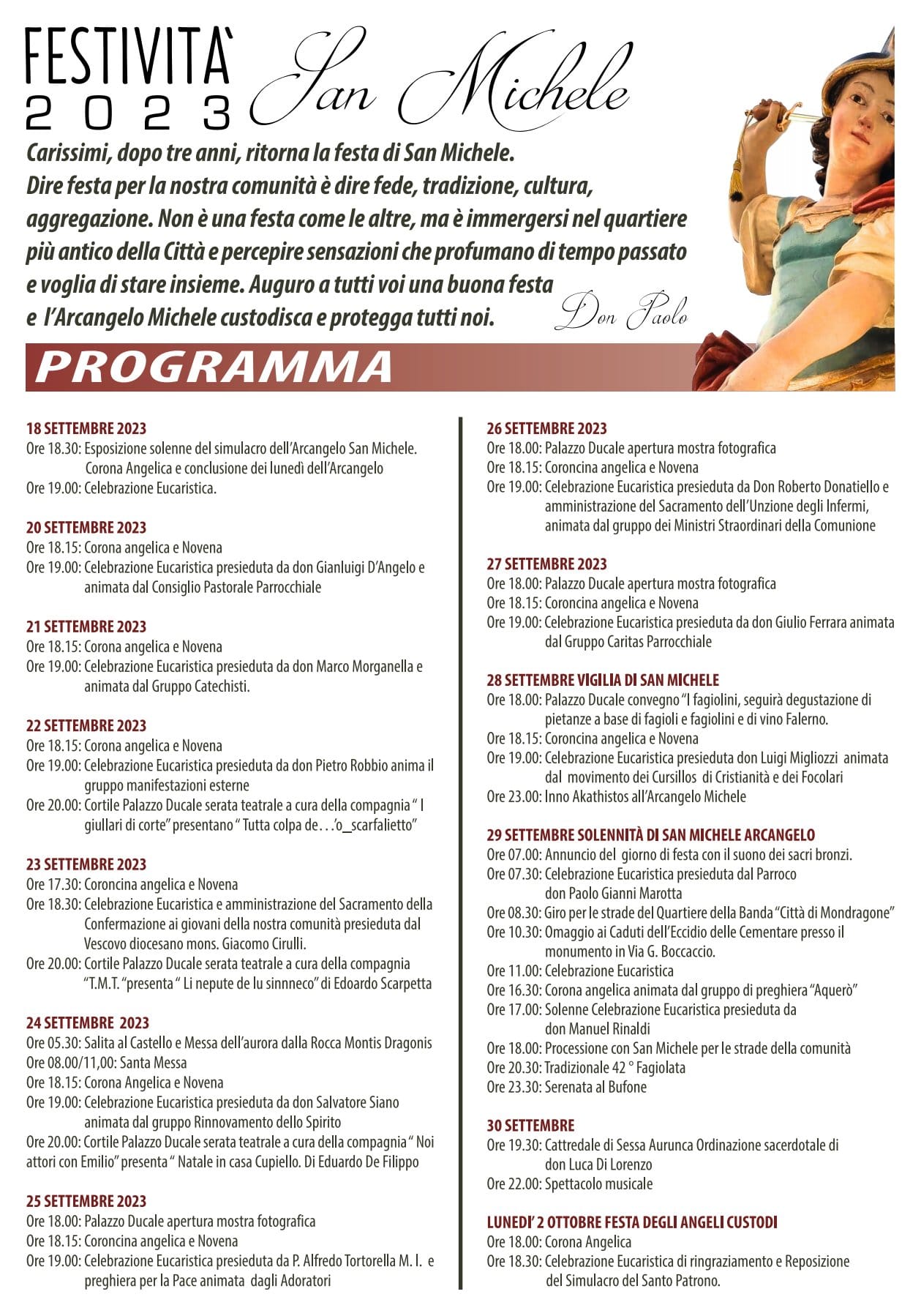 Programma Festa San Michele 2023 Mondragone