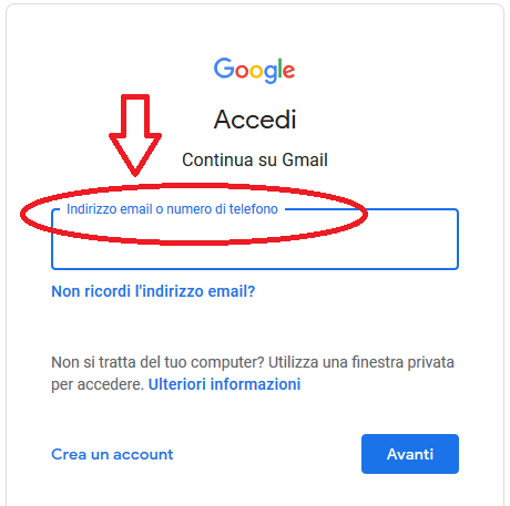 inserisci email gmail