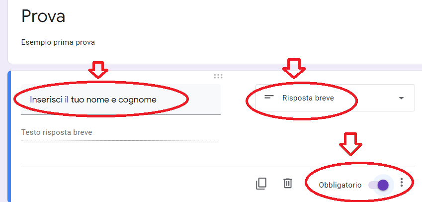 inserisci il nome e cognome google moduli