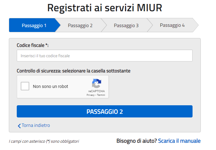 Registrazione Miur codice fiscale