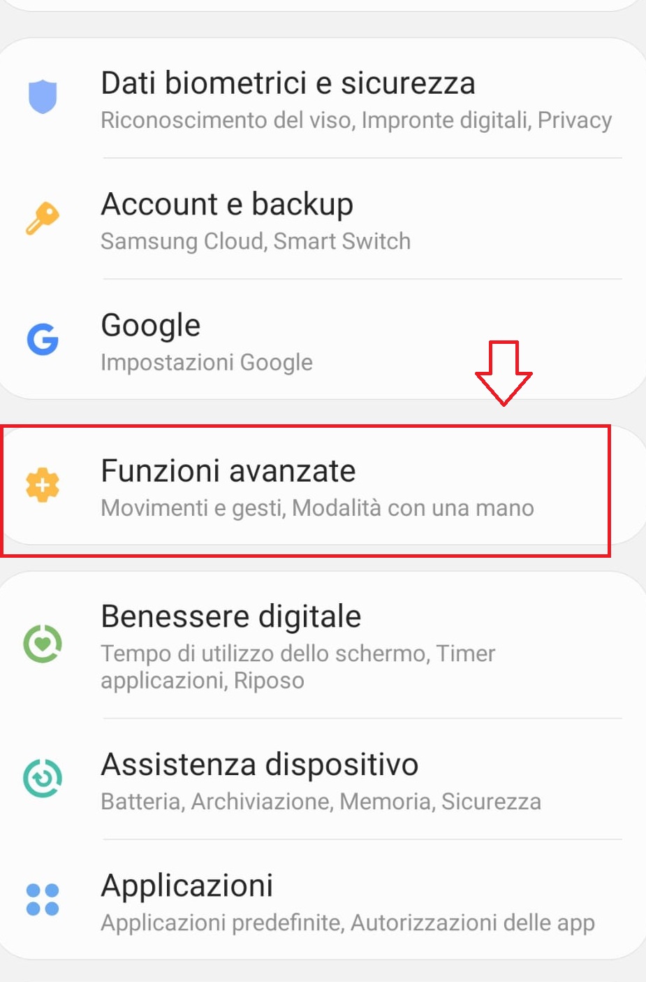 Screenshot funzioni avanzate